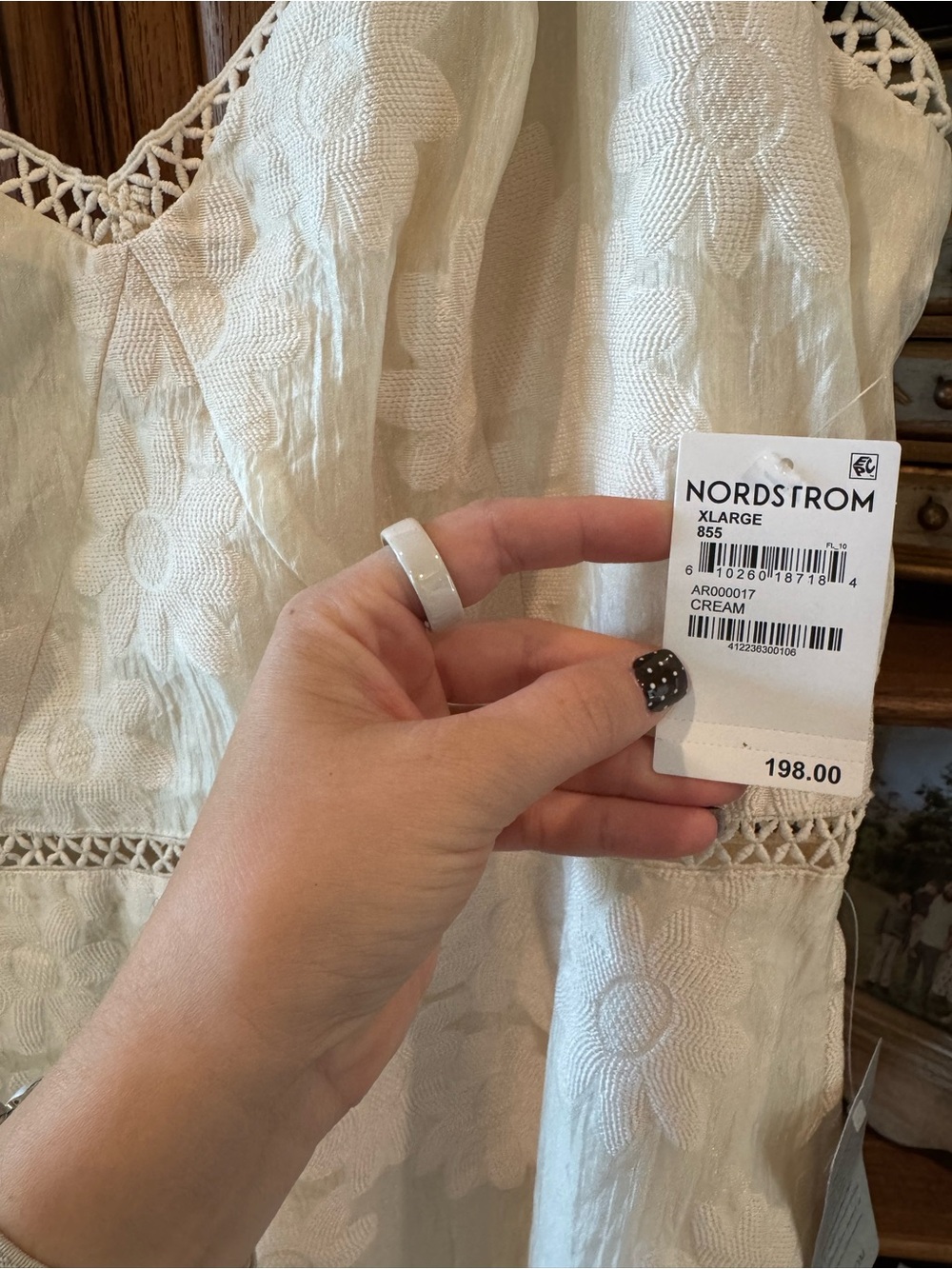 Nordstrom Cream Embroidered Midi Dress